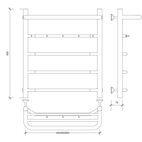 Полотенцесушитель Secado Агата 1 КСП , с крючками и  полочкой, водяной, хром, Выбрать размер: 40х60, изображение 2