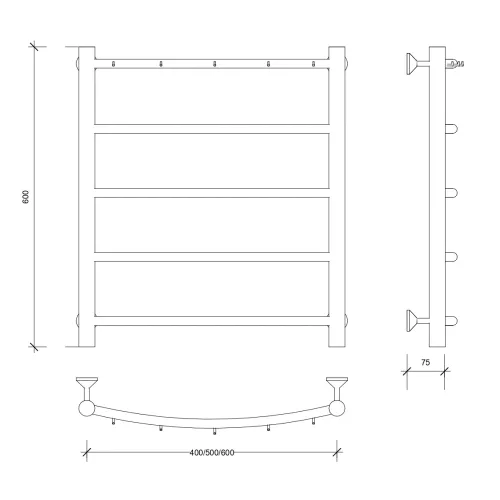 Полотенцесушитель Secado Милан 1 К , с крючками ,водяной, хром, Выбрать размер: 40х60, изображение 2