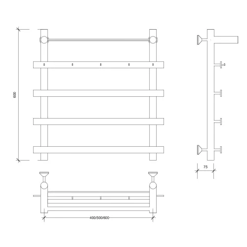 Полотенцесушитель Secado Понтида 1 КСП с крючками и полочкой , водяной, хром, Выбрать размер: 50х60, изображение 2
