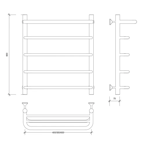 Полотенцесушитель Secado Мерида 1 СП с полочкой, водяной, хром, Выбрать размер: 40х60, изображение 2