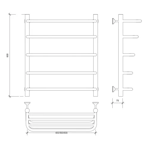 Полотенцесушитель Secado Мерида 2 СП с полочкой ,водяной, хром, Выбрать размер: 40х60, изображение 2