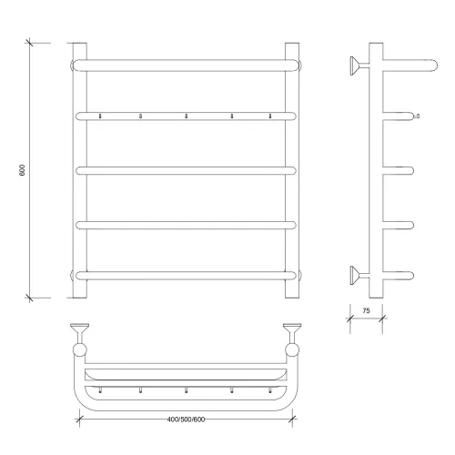 Полотенцесушитель Secado Мерида 1 КСП с крючками и полочкой, водяной, хром, Выбрать размер: 40х60, изображение 2