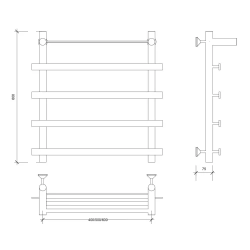 Полотенцесушитель Secado Понтида 1 СП с полочкой,  водяной, хром, Выбрать размер: 50х60, изображение 2