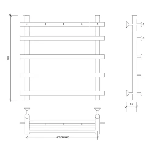 Полотенцесушитель Secado Понтида 1 К с крючками , водяной, хром, Выбрать размер: 50х60, изображение 2