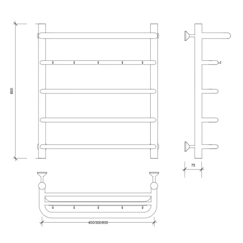 Полотенцесушитель Secado Милан 1 КСП с крючками и полочкой , водяной, хром, Выбрать размер: 40х60, изображение 2
