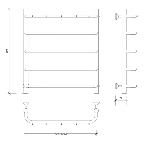 Полотенцесушитель Secado Мерида 1 К с крючками ,водяной, хром, Выбрать размер: 40х60, изображение 2