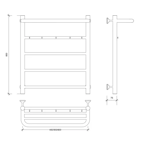 Полотенцесушитель Secado Триада 1 КСП , с крючками и полочкой, водяной, хром, Выбрать размер: 40х60, изображение 2