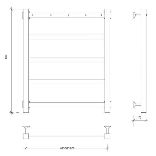 Полотенцесушитель Secado Корсико 1 К ,с крючками, водяной, ЧЕРНЫЙ МАТОВЫЙ, Выбрать цвет: Черный, Выбрать размер: 40х60, изображение 3