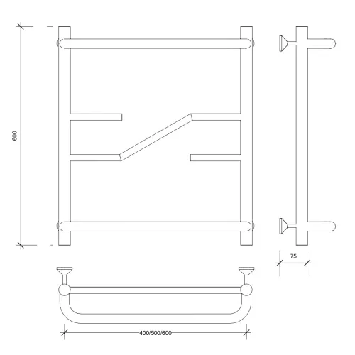 Полотенцесушитель Secado Риволи СП , с полочкой , водяной, хром, Выбрать размер: 40х60, изображение 2