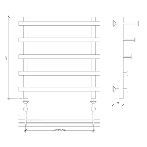 Полотенцесушитель Secado Понтида 7 СП с полочкой , водяной, хром, Выбрать размер: 50х60, изображение 2
