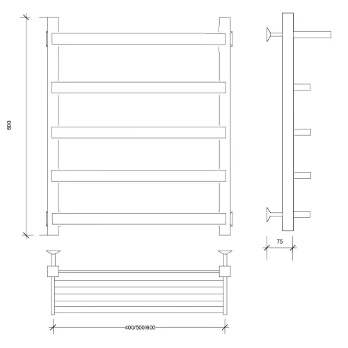 Полотенцесушитель Secado Корсано 1 СП , с полочкой , водяной, ЧЕРНЫЙ МАТОВЫЙ, Выбрать размер: 40х60, изображение 4