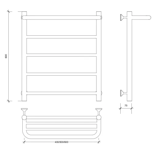 Полотенцесушитель Secado Триада 1 СП, с полочкой, водяной, хром, Выбрать размер: 40х60, изображение 2
