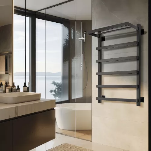 Полотенцесушитель Secado Корсано 1 СП , с полочкой , водяной, ЧЕРНЫЙ МАТОВЫЙ, Выбрать размер: 40х60, изображение 3