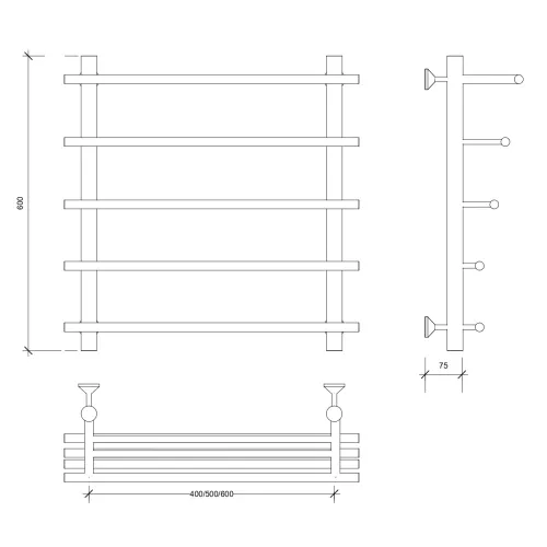 Полотенцесушитель Secado Турин 6 , с полочкой, водяной, хром, Выбрать размер: 50х60, изображение 5