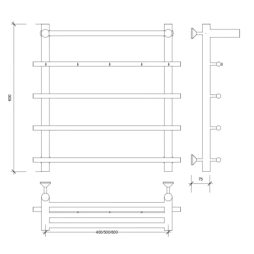 Полотенцесушитель Secado Турин 1 КСП, с крючками и полочкой, водяной, хром, Выбрать размер: 50х60, изображение 6
