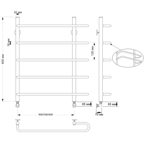 Полотенцесушитель латунный Secado Венеция 2 водяной, бронза, Выбрать размер: 40х60, изображение 4
