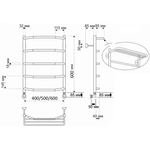 Полотенцесушитель латунный Secado Агата 3 , с полочкой, водяной, бронза, Выбрать размер: 40х60, изображение 3