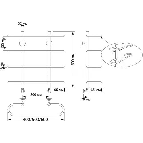 Полотенцесушитель латунный Secado Венеция  водяной, бронза, Выбрать размер: 40х60, изображение 4