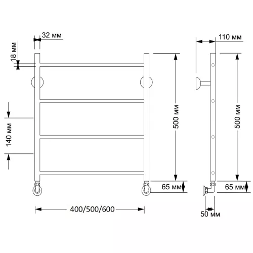 Полотенцесушитель латунный Secado Триада 1 водяной, бронза, Выбрать размер: 40х50, изображение 3