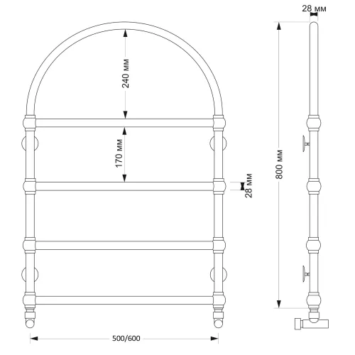 Полотенцесушитель латунный Secado Римини  водяной, бронза, Выбрать размер: 50х80, изображение 3
