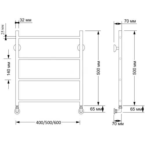 Полотенцесушитель латунный Secado Триада 1 плюс  водяной, бронза, Выбрать размер: 40х50, изображение 3