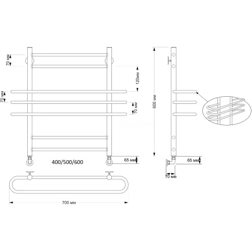 Полотенцесушитель латунный Secado Палермо  водяной, бронза, Выбрать размер: 40х60, изображение 2