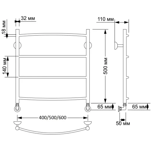 Полотенцесушитель латунный Secado Милан 1 водяной, бронза, Выбрать размер: 40х50, изображение 3