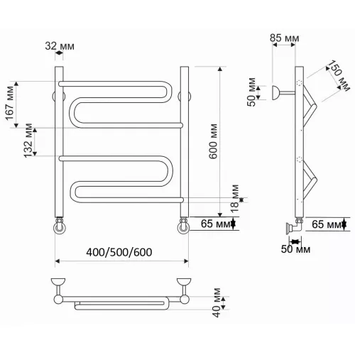 Полотенцесушитель латунный Secado Валенсия водяной, бронза, Выбрать размер: 40х60, изображение 3