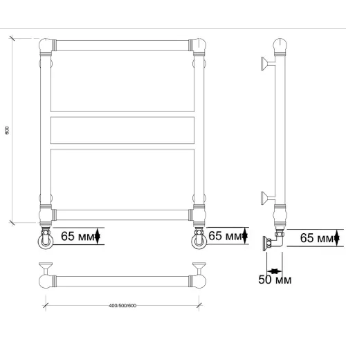 Полотенцесушитель латунный Secado Бароло водяной, бронза, Выбрать размер: 40х60, изображение 3
