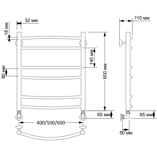 Полотенцесушитель латунный Secado Милан 2 водяной, бронза, Выбрать размер: 40х60, изображение 3