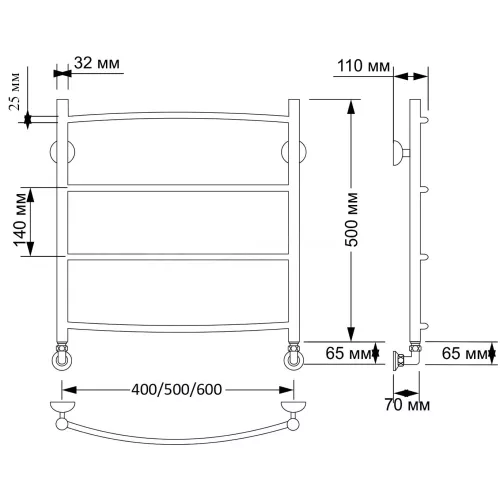 Полотенцесушитель латунный Secado Милан 1 плюс водяной, бронза, Выбрать размер: 40х50, изображение 3