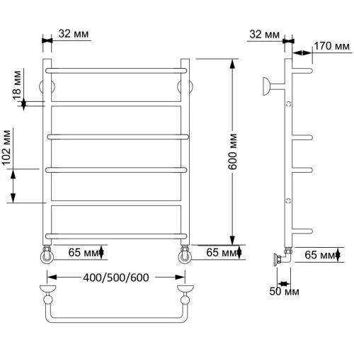 Полотенцесушитель латунный Secado Верона 1  водяной, бронза, Выбрать размер: 40х60, изображение 4