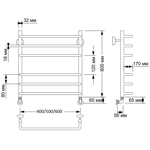 Полотенцесушитель латунный Secado Мерида 3  водяной, бронза, Выбрать размер: 40х60, изображение 4