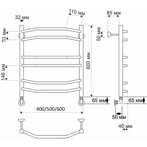 Полотенцесушитель латунный Secado Агата 4  водяной, бронза, Выбрать размер: 40х60, изображение 3