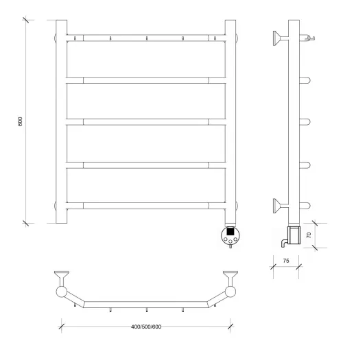 Полотенцесушитель Secado Агата 1 К , с крючками , электрический L/R хром, Выбрать размер: 40х60, Ориентация: левая, изображение 6