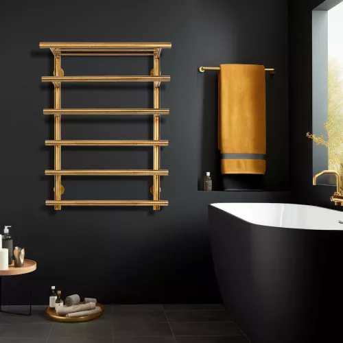 Полотенцесушитель латунный Secado Турин 6 с полочкой, водяной, бронза, Выбрать размер: 40х60, изображение 2