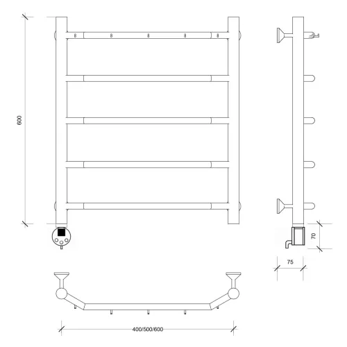 Полотенцесушитель Secado Агата 1 К , с крючками , электрический L/R хром, Выбрать размер: 40х60, Ориентация: левая, изображение 5