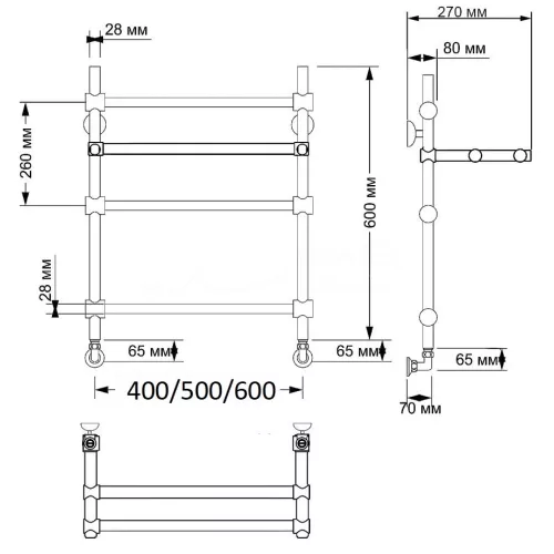 Полотенцесушитель латунный Secado Флоренция 3 с полочкой, водяной, бронза, Выбрать размер: 40х60, изображение 5