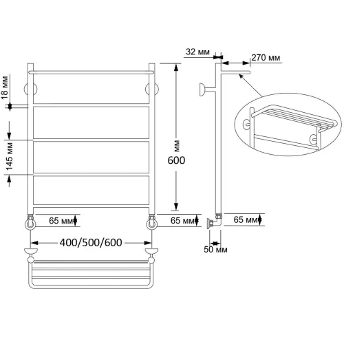 Полотенцесушитель латунный Secado Триада 4 с полочкой, водяной, бронза, Выбрать размер: 40х60, изображение 2