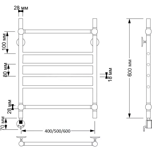 Полотенцесушитель латунный Secado Флоренция 4 водяной, бронза, Выбрать размер: 40х60, изображение 4