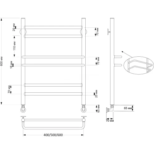 Полотенцесушитель латунный Secado Триест водяной, бронза, Выбрать размер: 40х60, изображение 4