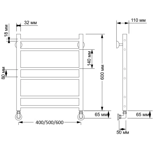 Полотенцесушитель латунный Secado Триада 2 водяной, бронза, Выбрать размер: 40х60, изображение 2