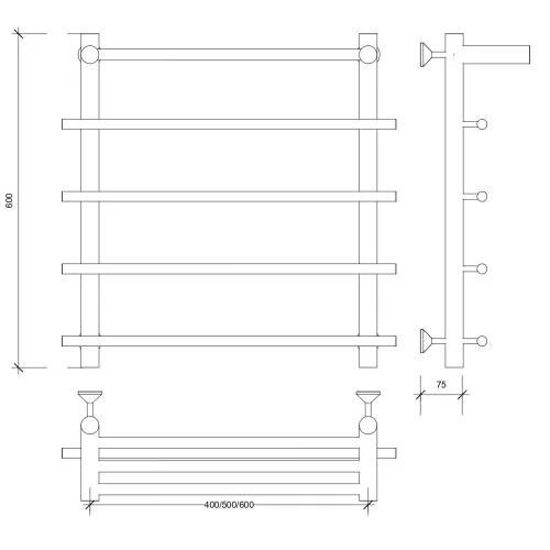 Полотенцесушитель латунный Secado Турин 1 СП , с полочкой , водяной, бронза, Выбрать размер: 40х60, изображение 4