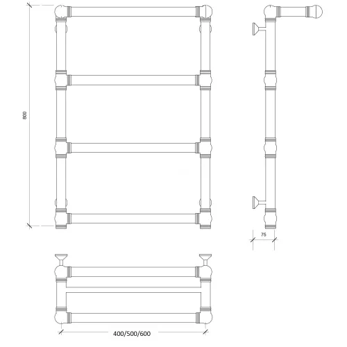 Полотенцесушитель латунный Secado Фалерони 2 с полочкой, водяной, бронза, Выбрать размер: 80х80, изображение 4