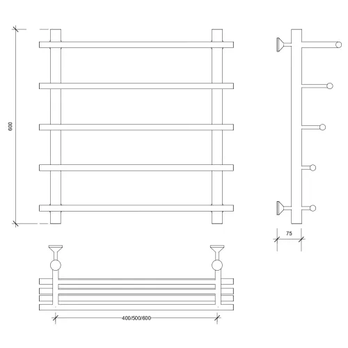Полотенцесушитель латунный Secado Турин 6 с полочкой, водяной, бронза, Выбрать размер: 40х60, изображение 4