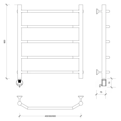 Полотенцесушитель Secado Агата 1  электрический L/R хром, Выбрать размер: 40х60, Ориентация: левая, изображение 6
