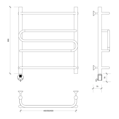 Полотенцесушитель Secado Валенсия 2  электрический L/R  хром, Выбрать размер: 40х60, Ориентация: левая, изображение 5