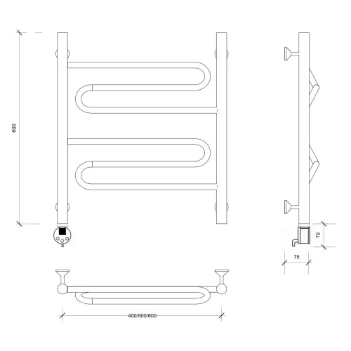 Полотенцесушитель Secado Валенсия 1  электрический L/R хром, Выбрать размер: 40х60, Ориентация: левая, изображение 6