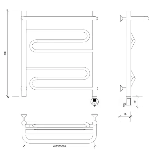Полотенцесушитель Secado Валенсия 1 СП с полочкой , электрический L/R  хром, Выбрать размер: 40х60, Ориентация: левая, изображение 6