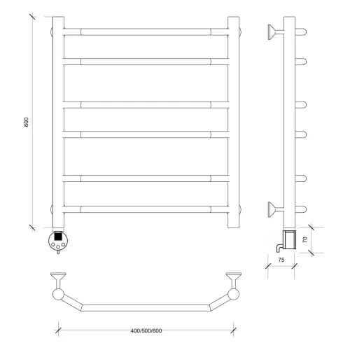 Полотенцесушитель Secado Агата 2  электрический L/R  хром, Выбрать размер: 40х60, Ориентация: левая, изображение 4